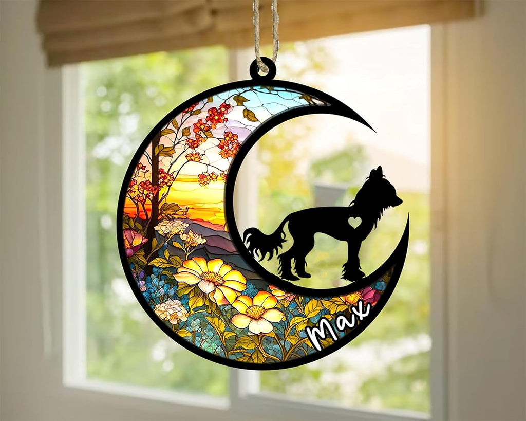 Personalized Dog Memorial, Custom Name Chinese Crested Dog Christmas Ornament, Custom Breeds, Pet Loss Light Catcher, Gifts for Lovers Loss of Pet Sympathy on Mothers Day Christmas