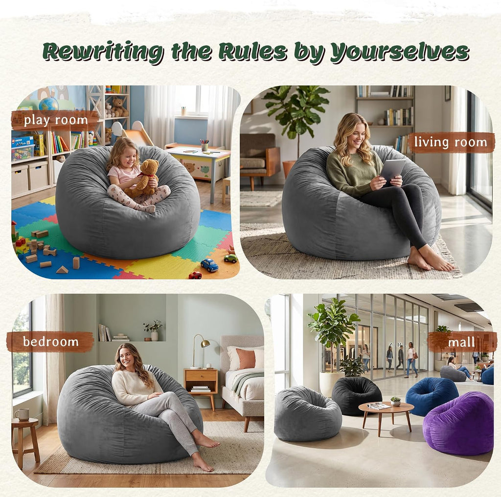 ZurNesfure Bean Bag Chairs for Adults 3FT with Memory Foam Grey, Medium | Giant Bean Bag Chair, Lazy Sofa with Machine Washable Cover, Lightweight, Beanbag for Living Room Bedroom Dorm