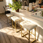RNKSFX White & Gold Counter Height Bar Stools Set of 3 for Kitchen Counter Backless Kitchen Island Barstools with Upholstered Faux Leather Seat and Gold Base Modern 24 inch Bar Chairs No Back