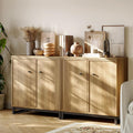 Rustic Storage Cabinet, Modern Farmhouse Set of 2 Buffet Accent Cabinet with 4-Door Design with Metal Frame Base for Dinnig Room Living Room Entryway,Brown Oak