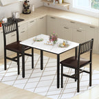 AWQM 3 Piece Dining Table, Small Kitchen Table Set for 2 with Chairs(White) | Wood Breakfast Nook Table and Upholstered Chairs Set of 2,Dinette Set for Small Space,Dining Room,Office, Apartment.