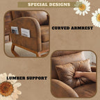 VINGLI Rustic Microfiber Nursing Rocking Chair with Thick Headrest, Upholstered Mid-century Modern Nursery Rocker Glider with Curved Armrest, Sturdy Solid Wood Base for Living Room, Bedroom, Baby Room