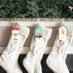 50pcs Custom Merry Christmas Gift Tags Personalized with Your Family Name and Year, Unique Santa Christmas Tree Design Hangtag Party Decorations (Rectangle Tag)