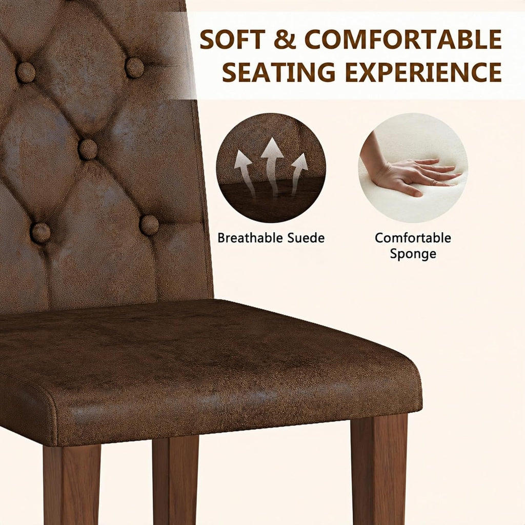 63"-79" Expandable Dining Table Set for 8, Wood Rectangle Dining Table and 8 Brown Faux Suede Chairs, Suitable for Home,Kitchen Dining Room,Farmhouse