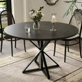 IDEALHOUSE 47 Inch Round Dining Table for 4, Farmhouse Kitchen Table with Metal K-Base, Black Circle Wood Table for Dining Room, Kitchen, Apartment & Living Room (Table Only)