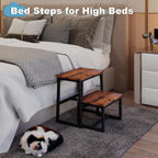 2 Step Stool for Adults Wooden Step Stool with 500 Lbs, Rustic Brown | Kitchen Step Stool, 3 in 1 Heavy Duty Stepping Stool, Tall Bedside Foot Stool for Kichen/Bathroom/Bedroom High Beds, Non-Slip