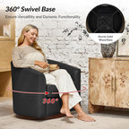 HULALA HOME Genuine Leather Swivel Barrel Accent Chairs Set of 2, Black | Transitional Round Swivel Accent Chair with Solid Wood Base, No Assembly Required, for Living Room Bedroom Reading Relaxation