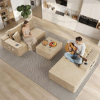 KCGKCG 106" Cloud Modular Sectional Couch with Ottoman, Modern U Shaped Corduroy Sofa, Higher 17.7" Seat Height, 32D Pure Foam, Built in Cup Holders, No Assembly Living Room(Camel, Left Facing Chaise)