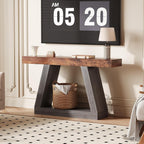 55in Farmhouse Console Table - 2-Tier Wooden Trapezium Sofa Table - Skinny Entryway Furniture with Open Storage Shelf - Ideal for Living Room, Behind Couch, Hallway - Gray