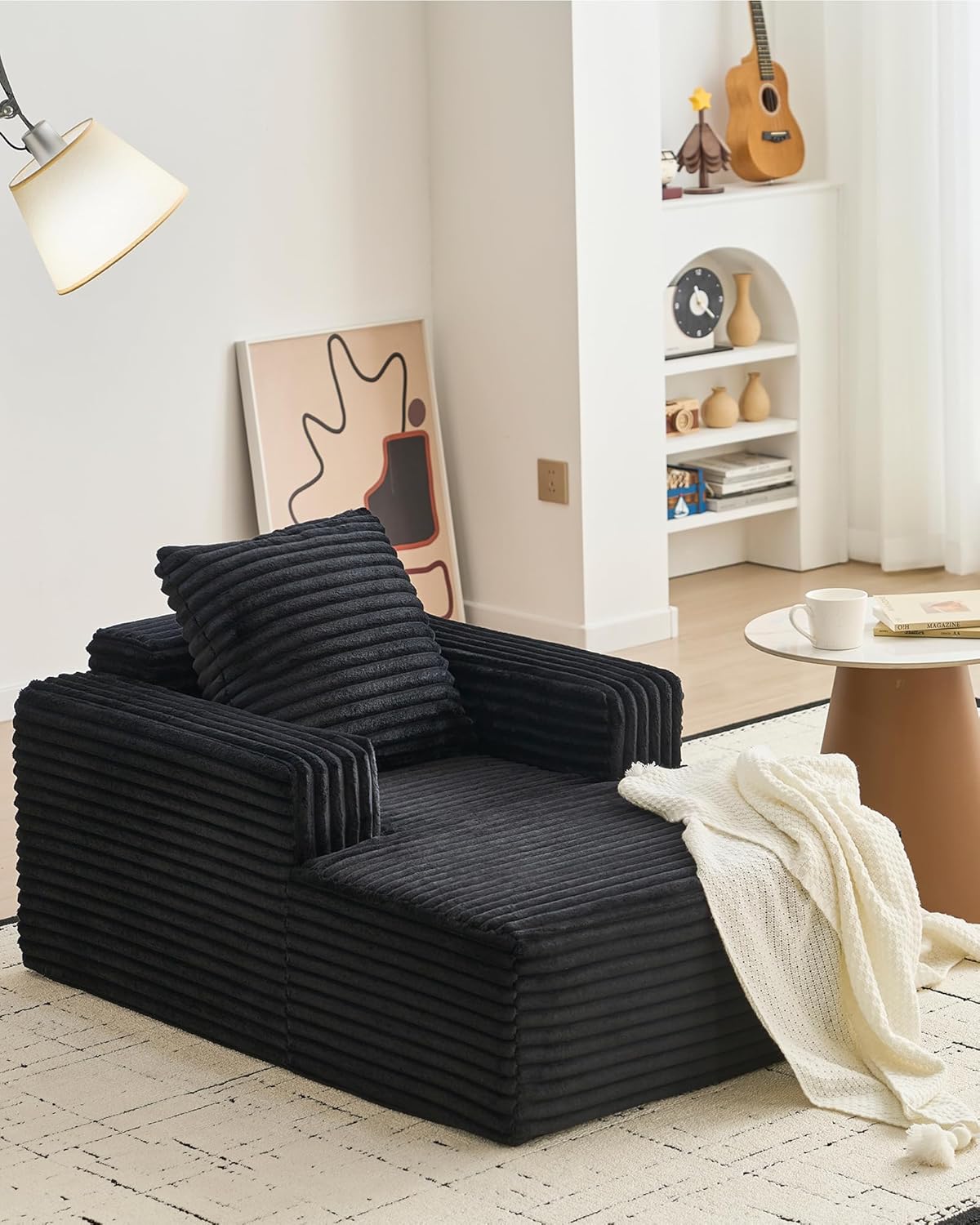 Garvee 45'' Indoor Chaise Lounge Chair Corduroy Cloud Single Couch Sofa with Deep Seat & Armrests Comfy Reading Chair Sleeper Bed for Living Room Bedroom Movie Room No-Assembly