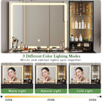 wanan Vanity with Glass Top, Black Vanity Desk with Mirror and Lights, Jewelry Storage, Power Outlet, 3 Adjustable Lighting Modes, Makeup Vanity with 2 Drawers for Bedroom
