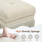Hyfirm Brown Upholstered Ottoman Footstool with Fringe Skirt, 21.5" Square | Modern Tufted Soft Padded Footrest Cushion, Decorative Boho Tassel Vanity Accent Stool for Living Room Bedroom Entry