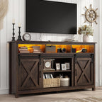 Vinctik 6&Fox 57In Wooden Farmhouse Entertainment Center for 60/65 inch TV,Double Layer Storage Farmhouse TV Stand,Double-Row Sockets with Wood Sliding Barn Door TV Stand(Double Layer Rustic Brown)