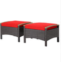 HAPPYGRILL Set of 2 Outdoor Patio Ottoman PE Rattan Wicker Ottomans with Removable Cushions and Solid Acacia Wood Handle Outdoor Footstool Footrest Set Seats and Side Table Set