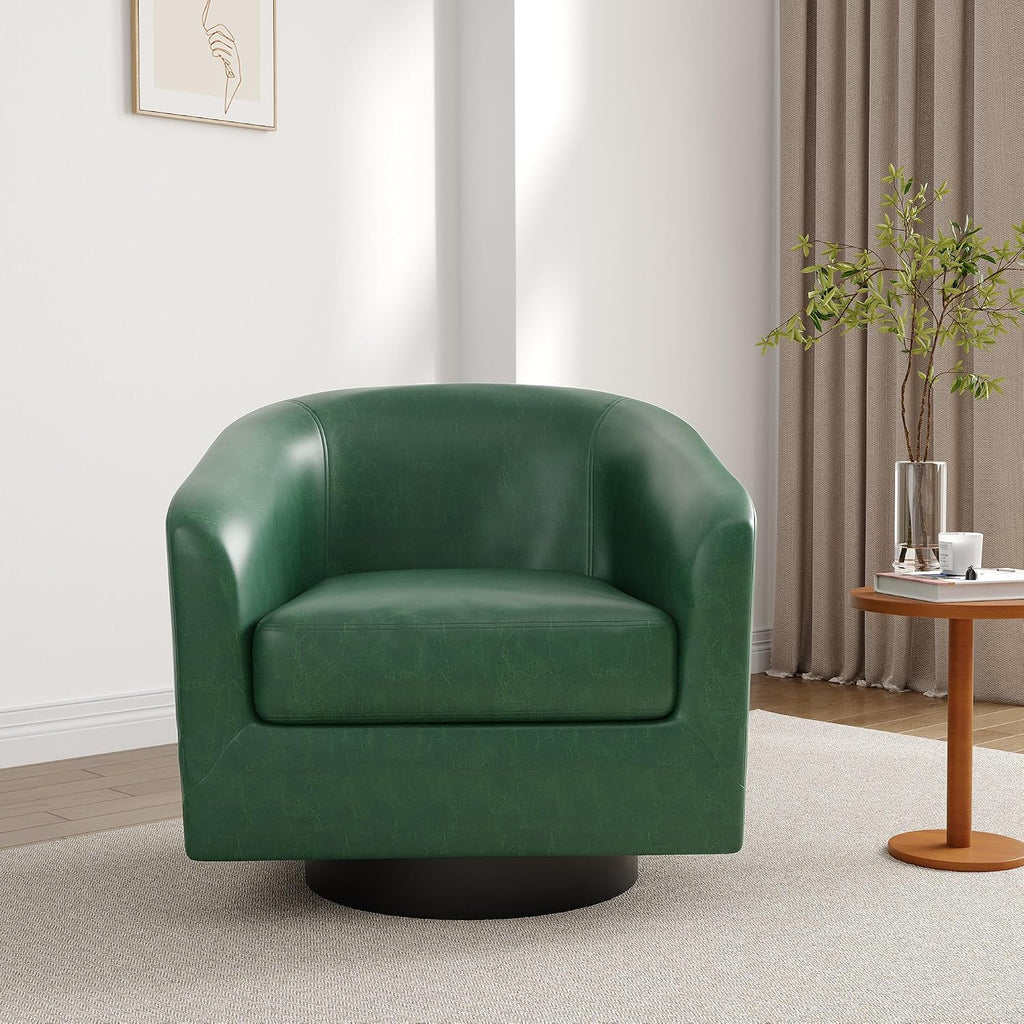 Lumibee Faux Leather Swivel Barrel Chairs Set of 2, Upholstered Comfy Round Swivel Accent Chair, 360° Rotation Single Sofa Club Armchair for Living Room, Reading Room, Bedroom, Green