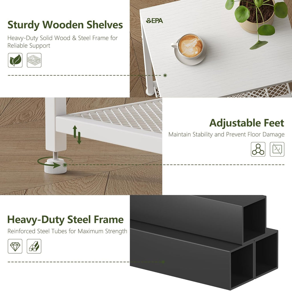 Heybly Small Side Table Set of 2, Tall End Table with Adjustable Shelf, Telephone Table, Nightstand, Accent Table Stand, Small Entryway Table, Bedroom,Living Room, Office,Bathroom, White, HET003WT2