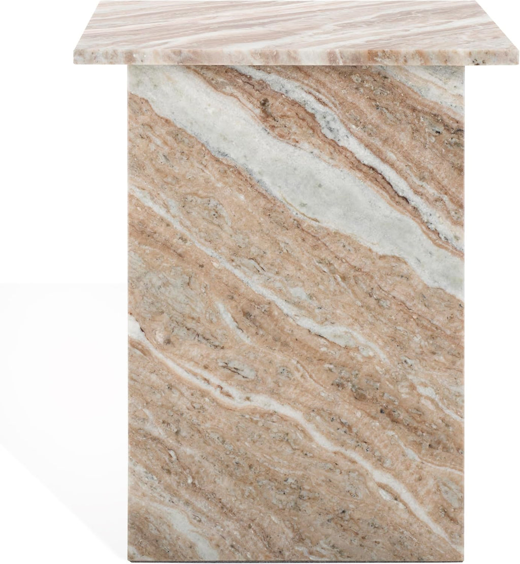 SAFAVIEH Couture Collection Adriano White/Brown 2-Leg Marble Accent Table (Fully Assembled)