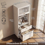 71''Tall Kitchen Pantry Cabinet with Oversized Microwave Shelf & Coffee Station-Tall Extra Deep Storage Hutch, Fluted Acrylic Doors,Adjustable Shelves,Drawers, Anti-Tip,White