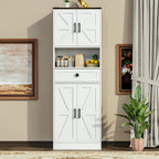 Bigbiglife Farmhouse Kitchen Pantry Cabinet, 67" Tall Kitchen Storage Cabinet, Kitchen Hutch with Microwave Stand & Barn Doors and Drawers for Dining Room, Living Room, Study