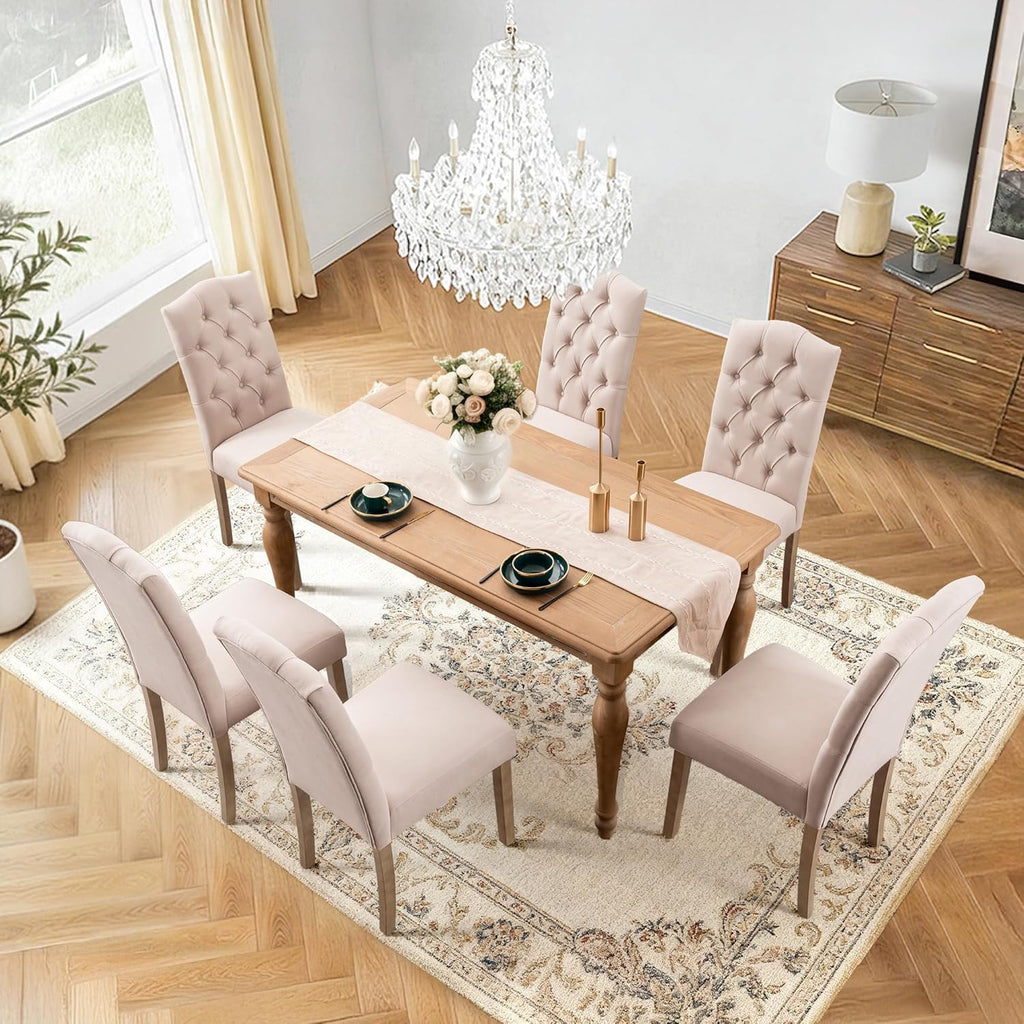 Tufted Upholstered Parsons Dining Chair Set Fabric Diner Accent Stylish Modern Kitchen Living Room with Button Sturdy Solid Wood Legs, 2-Pack