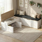 Kikihouse L-Shaped Corner Storage Bench with Cushion, Backless Wood Bench with Hidden Storage, for Dining Nook, Kitchen, Entryway, Cloakroom (Bench+Dark Gray Cushion)