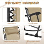 Yaheetech Patio Rocking Chair Folding Camping Chair with Pocket, Beige | Folding rocking recliner with smooth zero-gravity recline, ergonomic design with pillow. Great for patio, lawn & camping.