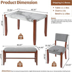 Merax 4 Piece Dining Table Set, Faux Marble Table and 2 Upholstered Chairs 1 Bench, 4 Person Dinette Set for Kitchen, Dining Room, Space-Saving, Gray