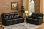 LUCKLIFE Faux Leather Recliner Sofa Set,Manual Living Room Furniture Sets | 3 Seat Reclining Sofa Couch and Loveseat with Cup Holders for Meeting Room,3+2
