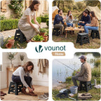 VOUNOT® Folding Step Stool, Portable Stepping Stool with Carrying Handle, Anti-Slip Folding Stool for Bathroom, Garden, Camping, Home, 37 x 30 x 32.5 cm, Black