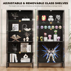 Glass Display Cabinet, 5-Tier Display Case with Adjustable Glass Shelves, Metal Curio Cabinet with 3 Color Lights for Collectibles, Bookcase with Human Body Sensor, Black