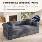 79" Convertible Futon Sofa Bed, Couch for Living Room | Dark Gray | Corduroy Loveseat Sleeper Sofa, Modular Futon Couch with Pocket Spring Core, Pull Out Couch No Assembly