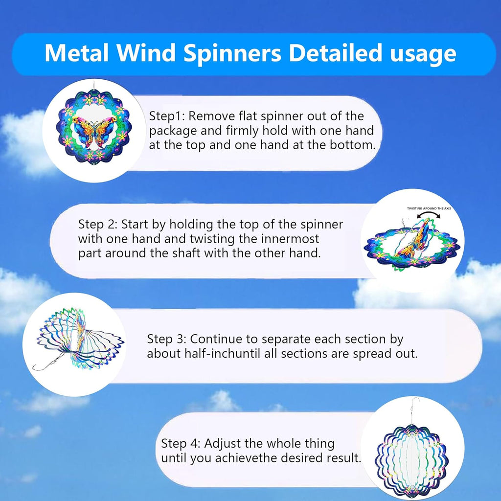 Metal Wind Spinners 3D Hanging Butterfly Wind Spinner 10Inch Metal Wind Spinners for Outdoor&Indoor Decor, Yard Art, Garden Decoration, Blue