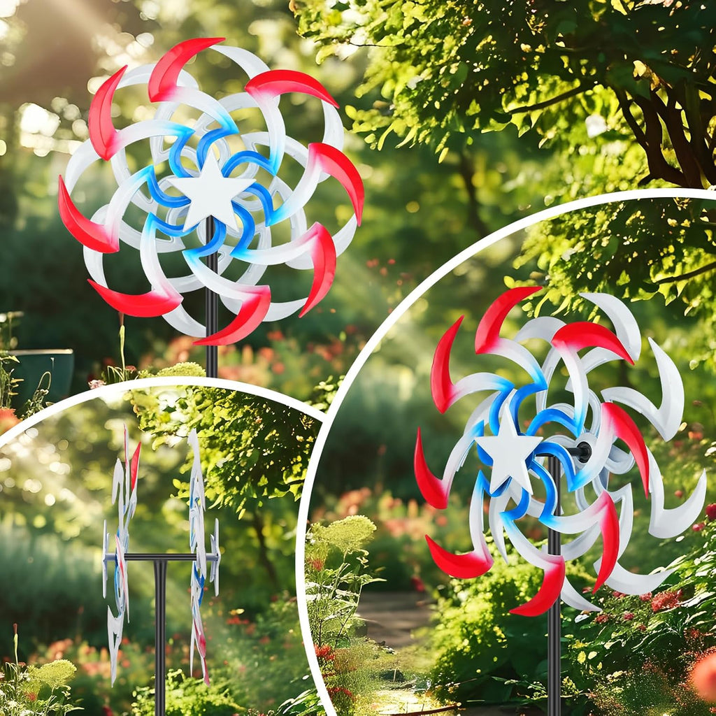 Wind Spinners Outdoor Metal with Patriotic, American Flag Pinwheel Decorations with Metal Stake, Yard Art Decor for Patio, Lawn & Garden, Creative Gifts 57.5 * 13 Inch