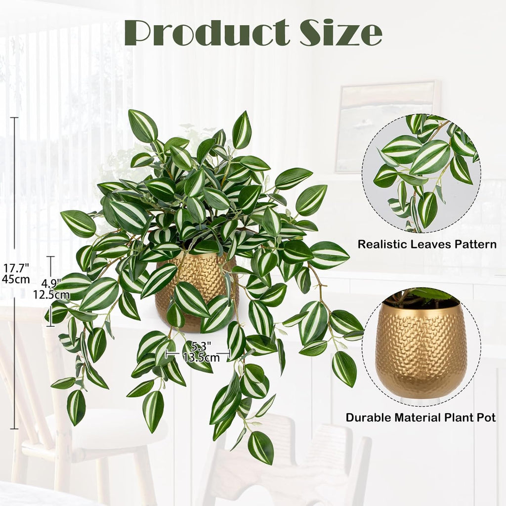 Briful Faux Plants Indoor 17.7in Fake Watermelon Peperomia Plant in Gold Pot with Realistic Silk Green Leaves Artificial Potted Plant for Home Office Table Shelf Desk Modern Room Decor