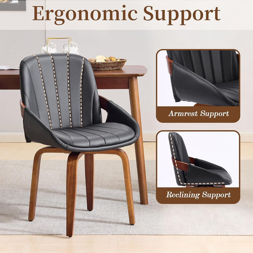 Swivel Dining Chairs Set of 4, Mid Century Modern Swivel Dining Chairs with Arms，Upholstered Kitchen & Dining Room Side Chairs with Solid Wood Legs for Living Room