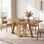 Tribesigns 63-Inch Dining Table, Farmhouse Kitchen Table with Wooden Pedestal, Rectangle Dinner Table for Kitchen, Dining Room, Small Space, Rustic Brown, Capacity 4-6
