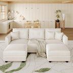 LLappuil Sectional Sofa Modular Cloud Couch with 5 Storage Seats & 3 Throw Pillows, Corduroy U Shaped Couches for Small Space, Rearrangable Apartment Sofas, Scratch Resistant, Beige