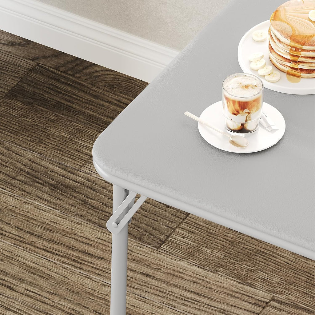 Folding Card Table, 34 Inch Square Folding Table, PU Padded Tabletop with Collapsible Legs, Sturdy Steel Frame, Portable Square Game Table for Home, Parties, Picnics, Games ( Table only) (Grey)
