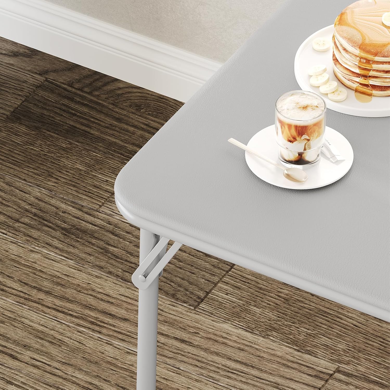 Folding Card Table, 34 Inch Square Folding Table, PU Padded Tabletop with Collapsible Legs, Sturdy Steel Frame, Portable Square Game Table for Home, Parties, Picnics, Games ( Table only) (Grey)