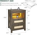 Farmhouse Night Stand with Gun Drawer, Bedside Table with Charger Station, LED Nightstand with Human Sensor Light, Smart End Table for Bedroom Livingroom, Rustic