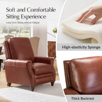 HULALA HOME Genuine Leather Manual Recliner Chairs Set of 2 with Adjustable Backrest & Footrest, Mid Century Modern Push Back Recliners with Nailhead Trim & Wood Legs, Brown