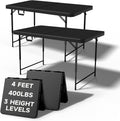 Folding Table 4 Foot - 3 Level Adjustable Height, HDPE Wicker Pattern, Heavy Duty 440LBS Capacity, Portable - for Camping, Party, Indoor & Outdoor Use, 2 Pack