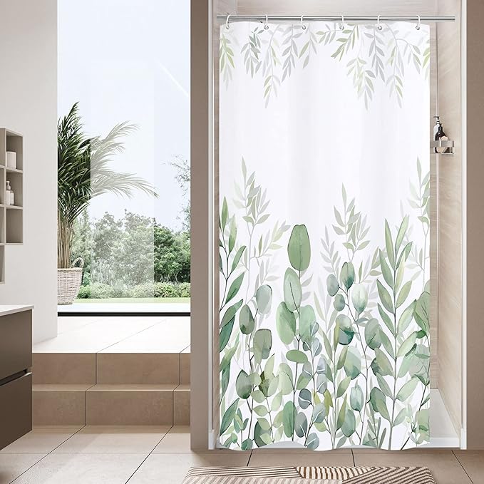 MitoVilla Leaves Small Stall Shower Curtain 36 x 72, Plant Leaves Narrow Half Size Fabric Vintage Shower Curtains for Chic Bathroom Decor, Modern Cloth Shower Curtain 36 inch, Green
