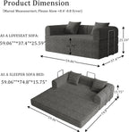 Futon Sofa Bed Modular Loveseat Sleeper Folding Pull Out Couch with Pillows, No Assembly Required Couch for Living Room Bedroom Guest Room (Grey, 59.06" Loveseat Sofa)