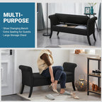 Yaheetech 52in Rolled Arm Storage Ottoman Bench Seat for Entryway, Black | Button-Tufted Bench Seat with 1.9C Storage Space, Rolled Arms, Wood legs, Metal Hinges, for Living Room Window Seat Entryway