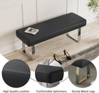 JIEXI 45.3" Indoor PU Leather Upholstered Footstool Bench with Metal Legs | Thick Cushion, Strong Silver Legs, Great for Entryway, Kitchen, Plant Stand, Bedroom Living Room Window