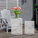 Side Table, Set of 2 Accent Table Decorative Garden Stools for Indoor Outdoor, Bedside Table End Table for Bedroom, Patio, Cafe, Bar, Garden, Nesting, White