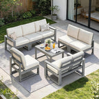 9-Piece Patio Furniture Set,HDPE Outdoor Furniture with Coffee Table,Outdoor Couch Sets with Cushions,Patio Sectional Sofas for Porch,Backyard,Deck,Grey