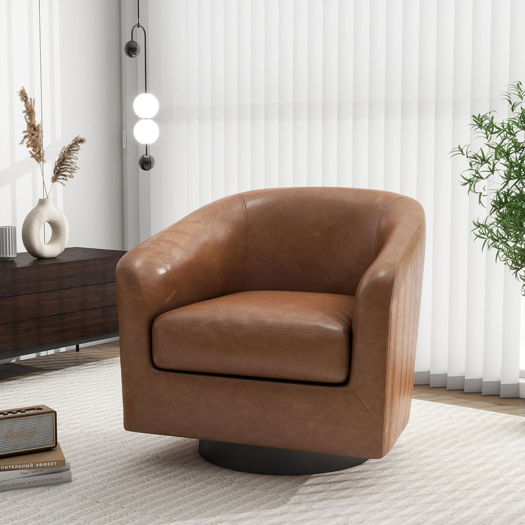 Swivel Barrel Accent Chair, Modern Round Chenille Fabric Arm Chair for Living Room, Bedroom, Comfy Club Reading Chairs for Adults