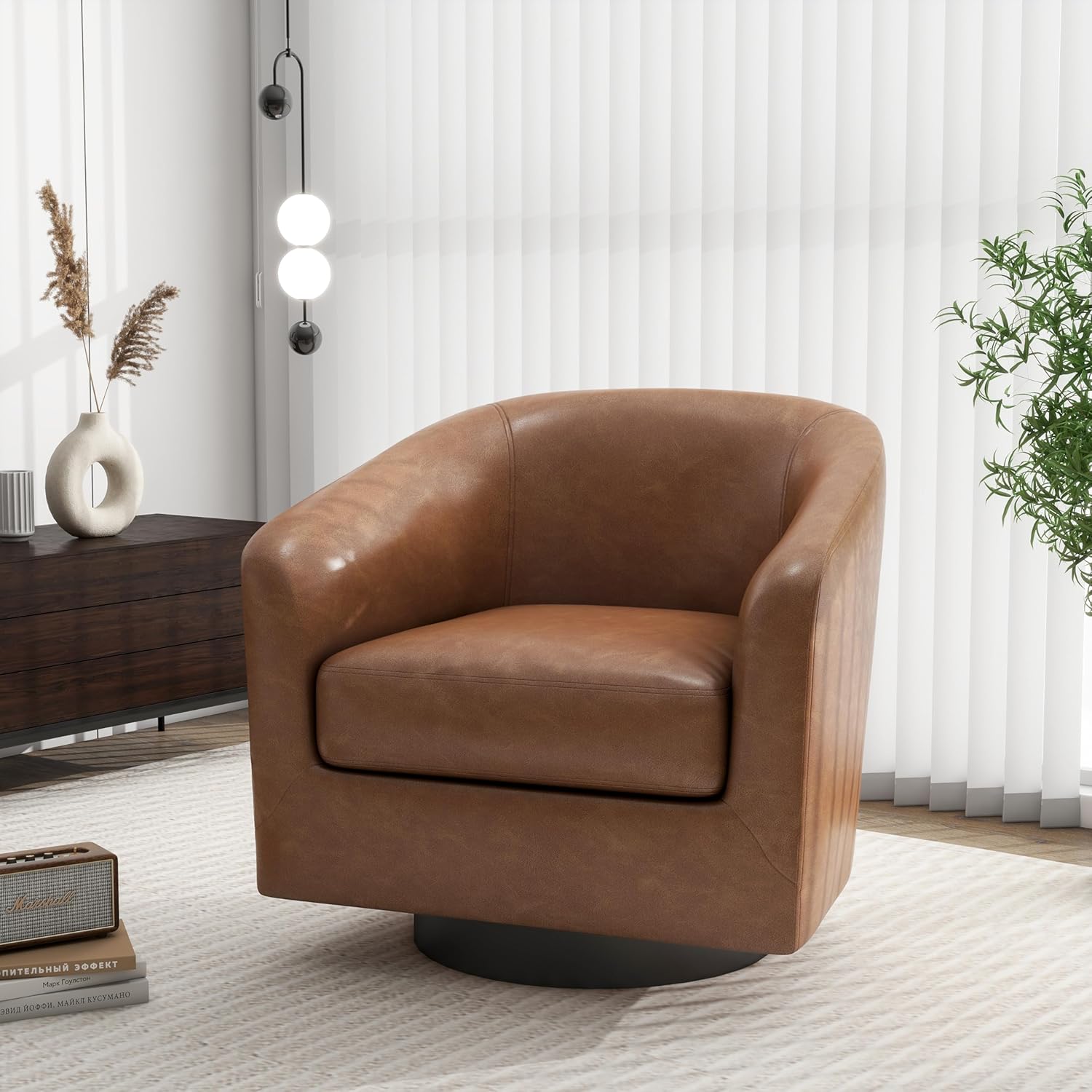 Swivel Barrel Accent Chair, Modern Round Chenille Fabric Arm Chair for Living Room, Bedroom, Comfy Club Reading Chairs for Adults